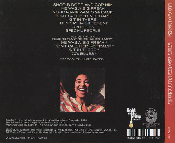Betty Davis : They Say I'm Different (CD, Album, RE, CDV)