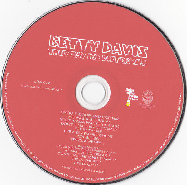 Betty Davis : They Say I'm Different (CD, Album, RE, CDV)