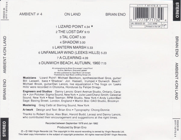 Brian Eno : Ambient 4/ On Land (CD, Album, RE, Emp)