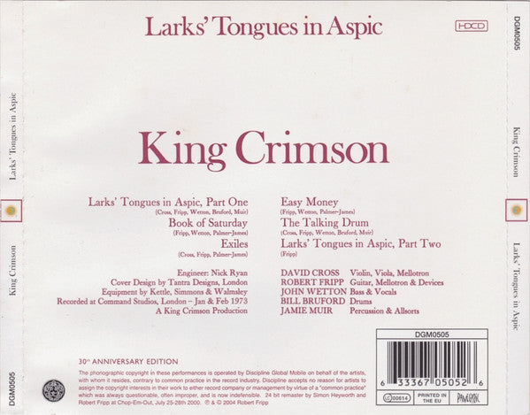 King Crimson : Larks' Tongues In Aspic (HDCD, Album, RE, RM)