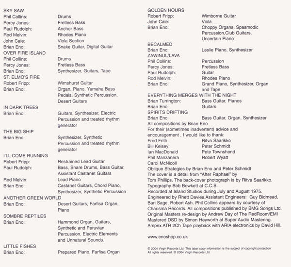 Eno* : Another Green World (CD, Album, RE, RM, Dig)