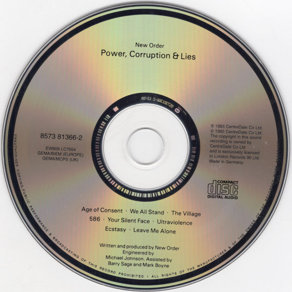 New Order : Power, Corruption & Lies (CD, Album, RE, WMM)