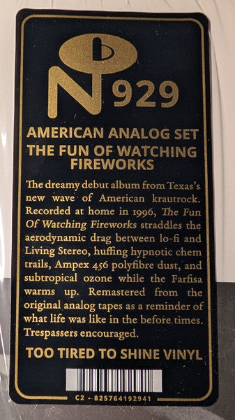 The American Analog Set : The Fun Of Watching Fireworks (LP, Album, Ltd, RE, Cle)