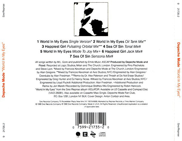 DepecheMode* : World In My Eyes / Happiest Girl / Sea Of Sin (CD, Maxi)