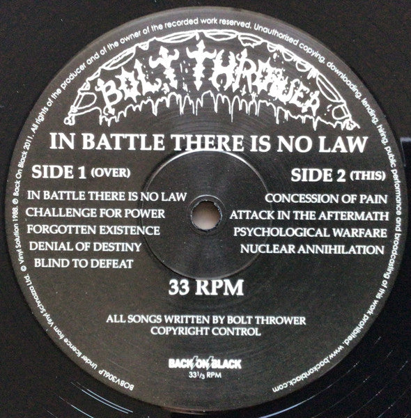Bolt Thrower : In Battle There Is No Law! (LP, Album, RE, Gat)